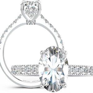 3.46 Carat Oval cut Moissanite Wedding Ring Silver 18K Plated Lab Created VVS